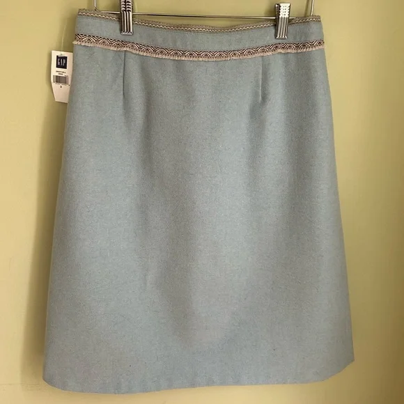 NWT Gap pale blue a line skirt size 2. Wool blend w/nordic looking trim. Lined! - Picture 2 of 15